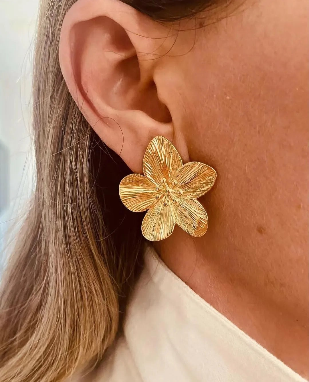 Aretes Floréline | Acero Inoxidable | Chapa Oro 18k