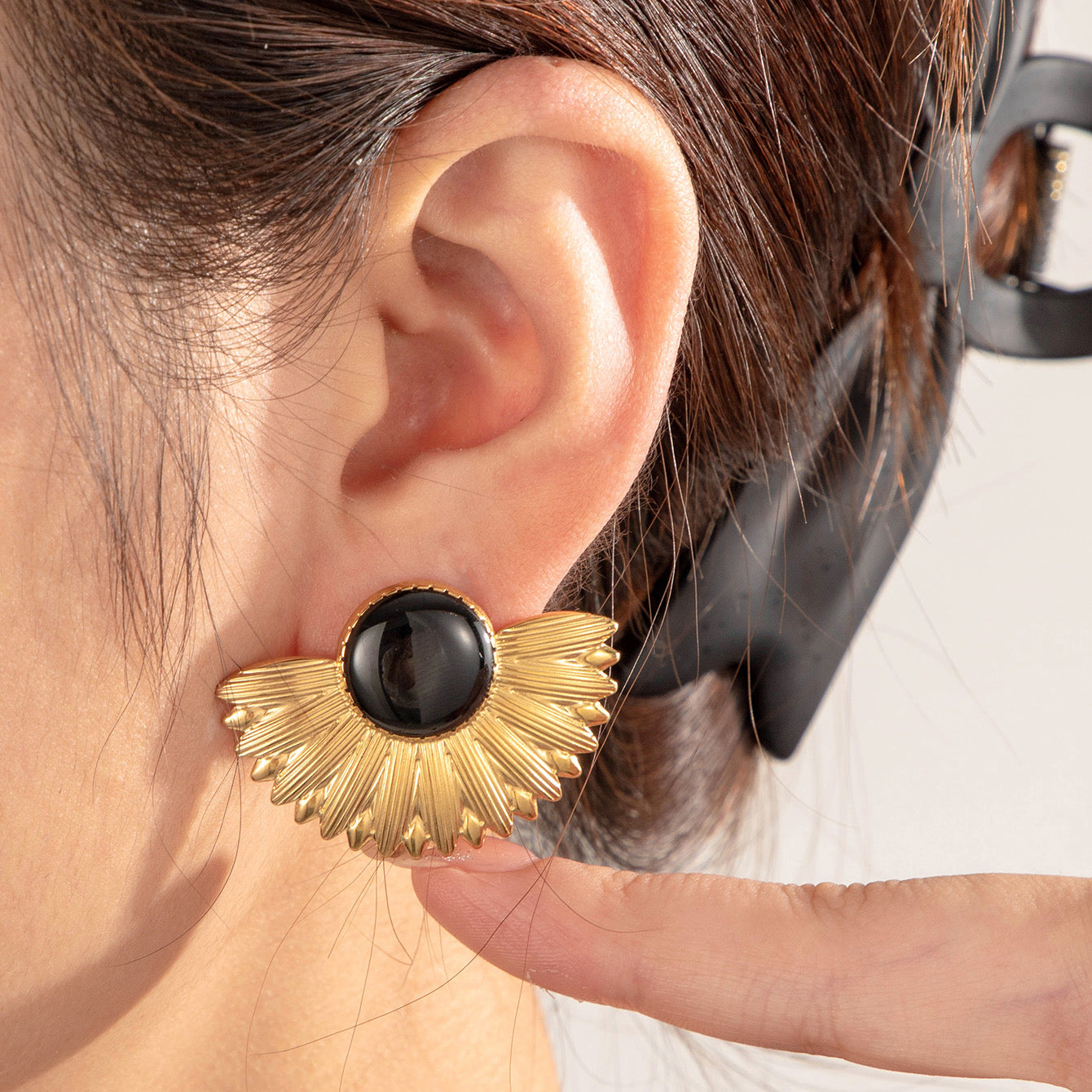 Aretes Abanico Dorado | Acero Inoxidable
