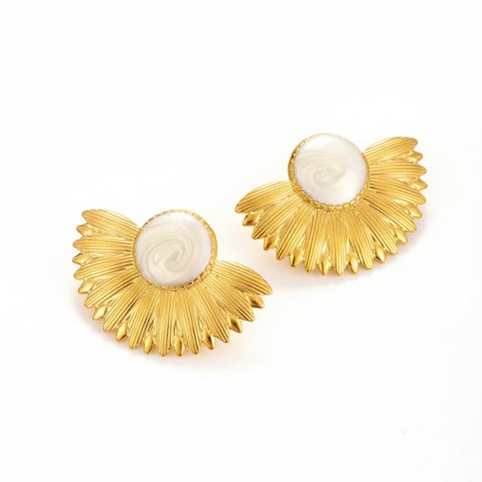 Aretes Abanico Dorado | Acero Inoxidable