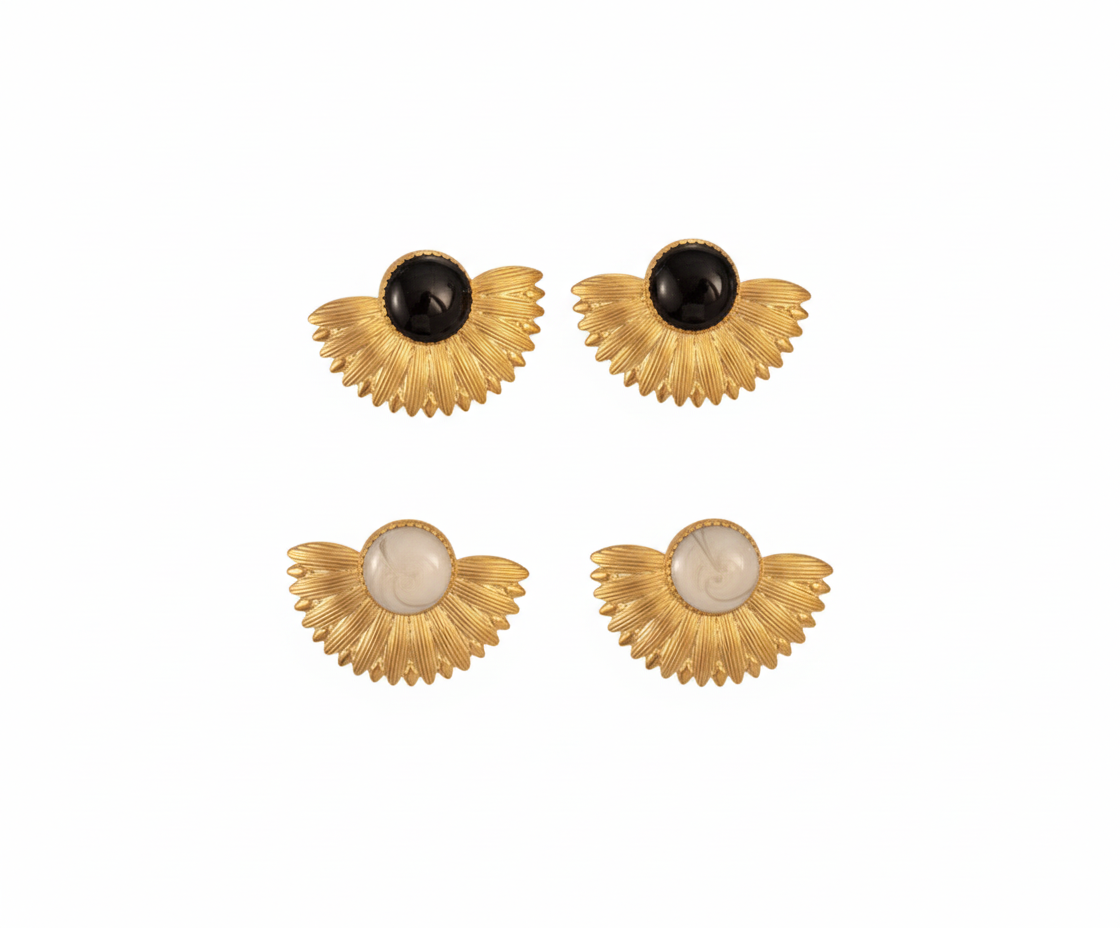 Aretes Abanico Dorado | Acero Inoxidable