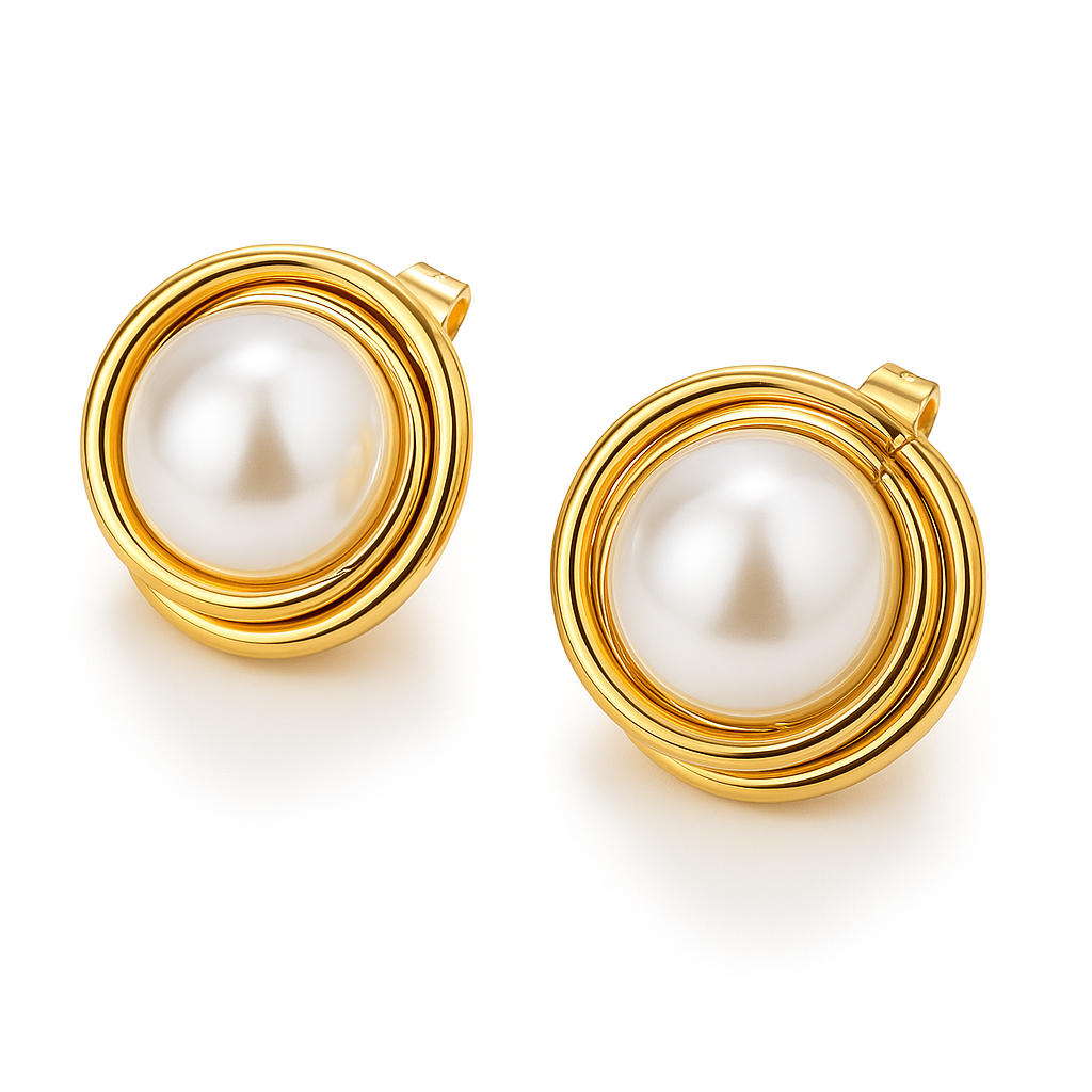 Aretes Tesoro de Nacar | Chapa Oro 18k | Perla