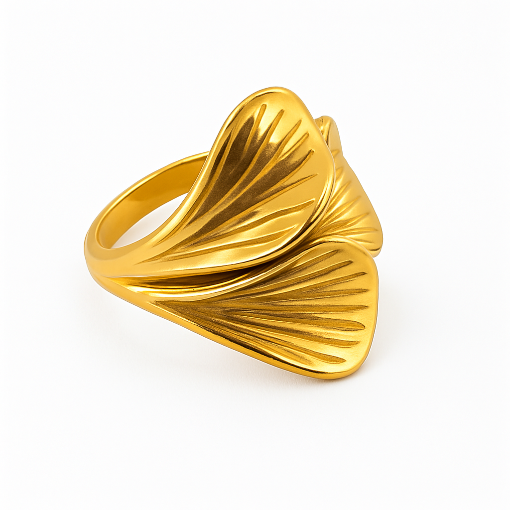 Anillo Ginkgo Dorado | Acero Inoxidable | Chapa Oro 18k