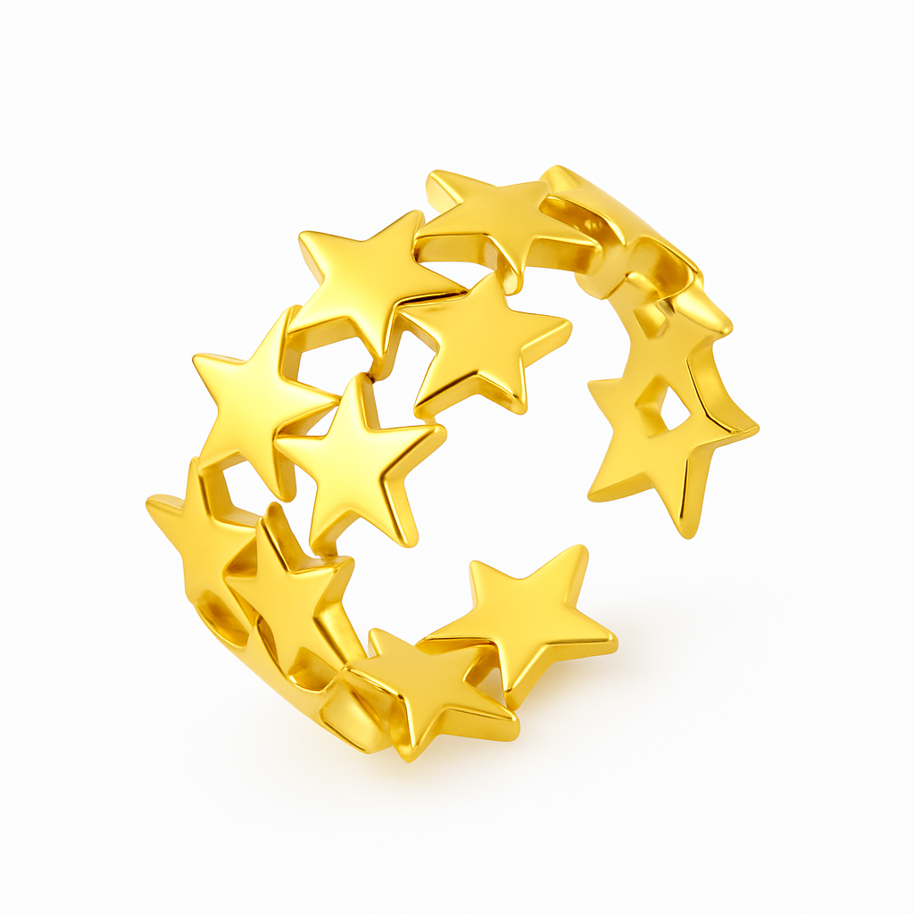 Anillo Lluvia de Estrellas | Acero Inoxidable | Chapa Oro 18k