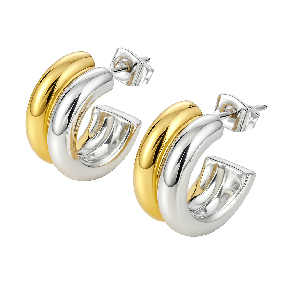 Aretes Fusión Bicolor | Acero Inoxidable