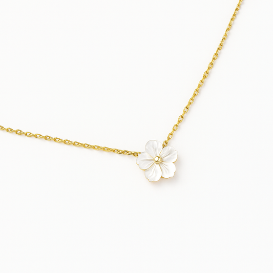 Collar Flor de Nacar | Acero Inoxidable | Chapa Oro 18k
