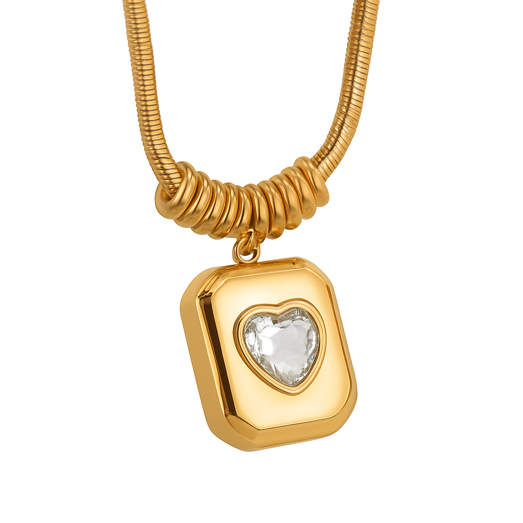 Collar Tesoro del Corazon | Acero Inoxidable | Chapa Oro 18k | Zirconia