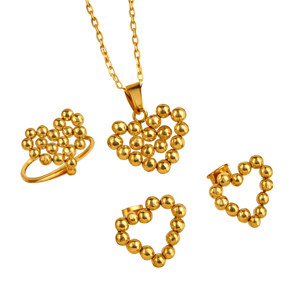 Set Corazón Esférico Dorado | Acero Inoxidable | Chapa Oro 18k