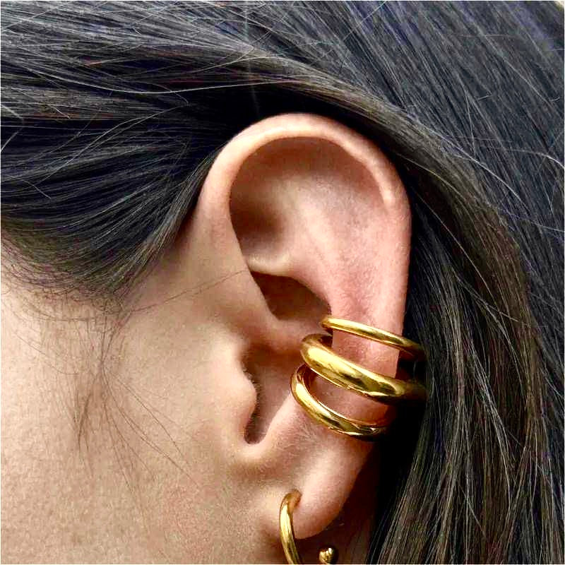 Earcuff Dorado Triple Aro | Acero Inoxidable | Chapa Oro 18k