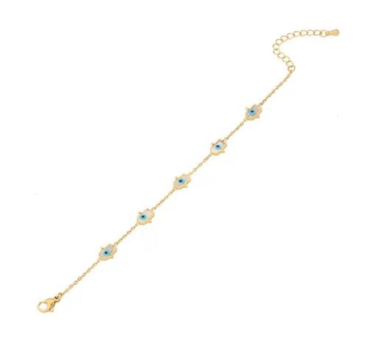 Pulsera Hamsa Protectora | Acero Inoxidable | Chapa Oro 18k