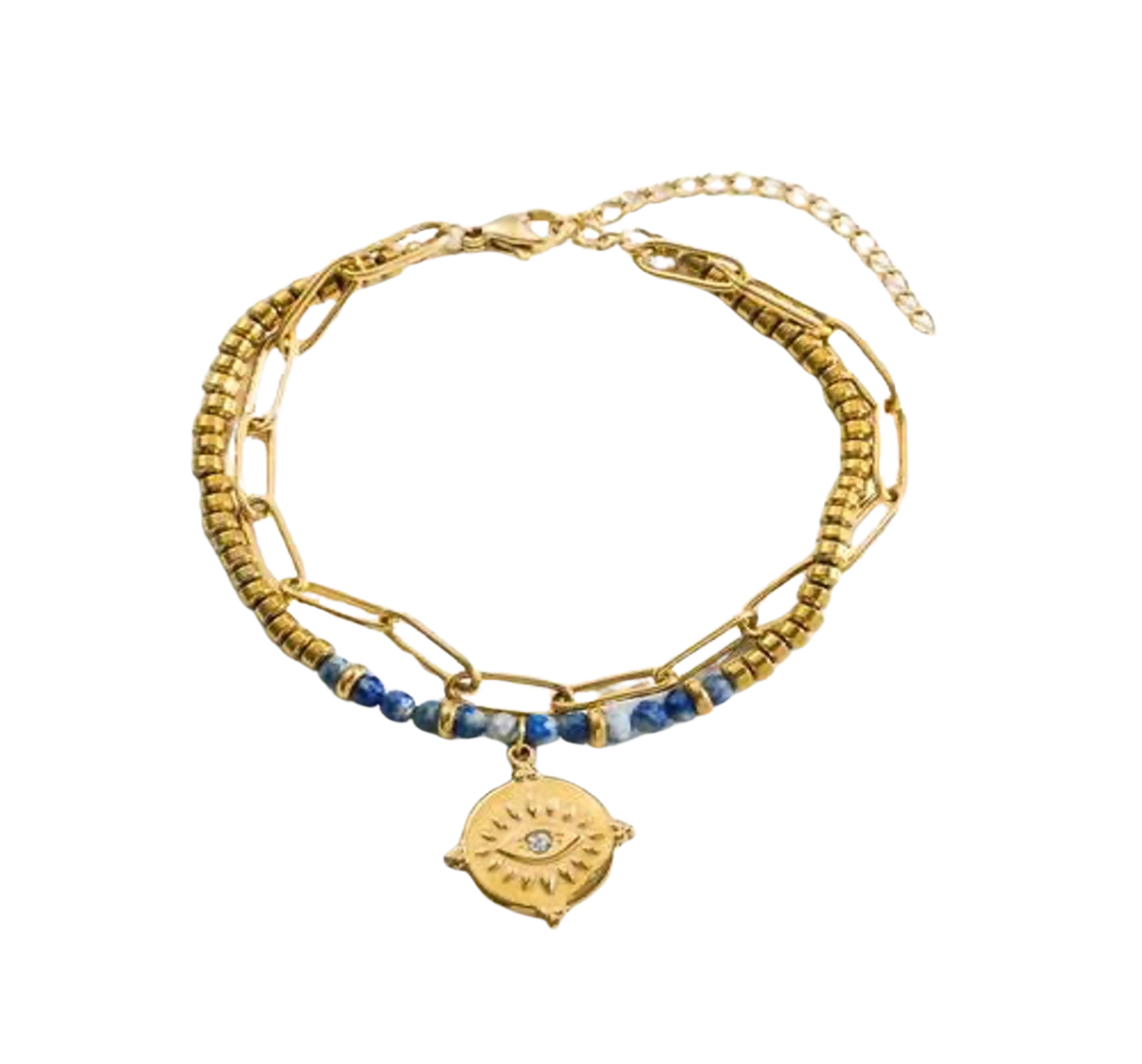 Pulsera Ojo de Saphir | Acero Inoxidable | Chapa Oro 18k