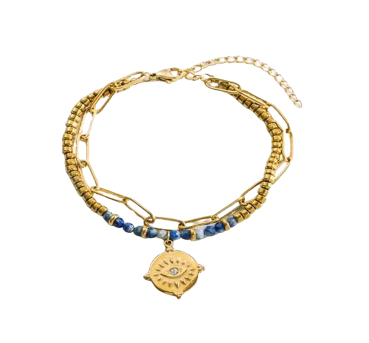 Pulsera Ojo de Saphir | Acero Inoxidable | Chapa Oro 18k