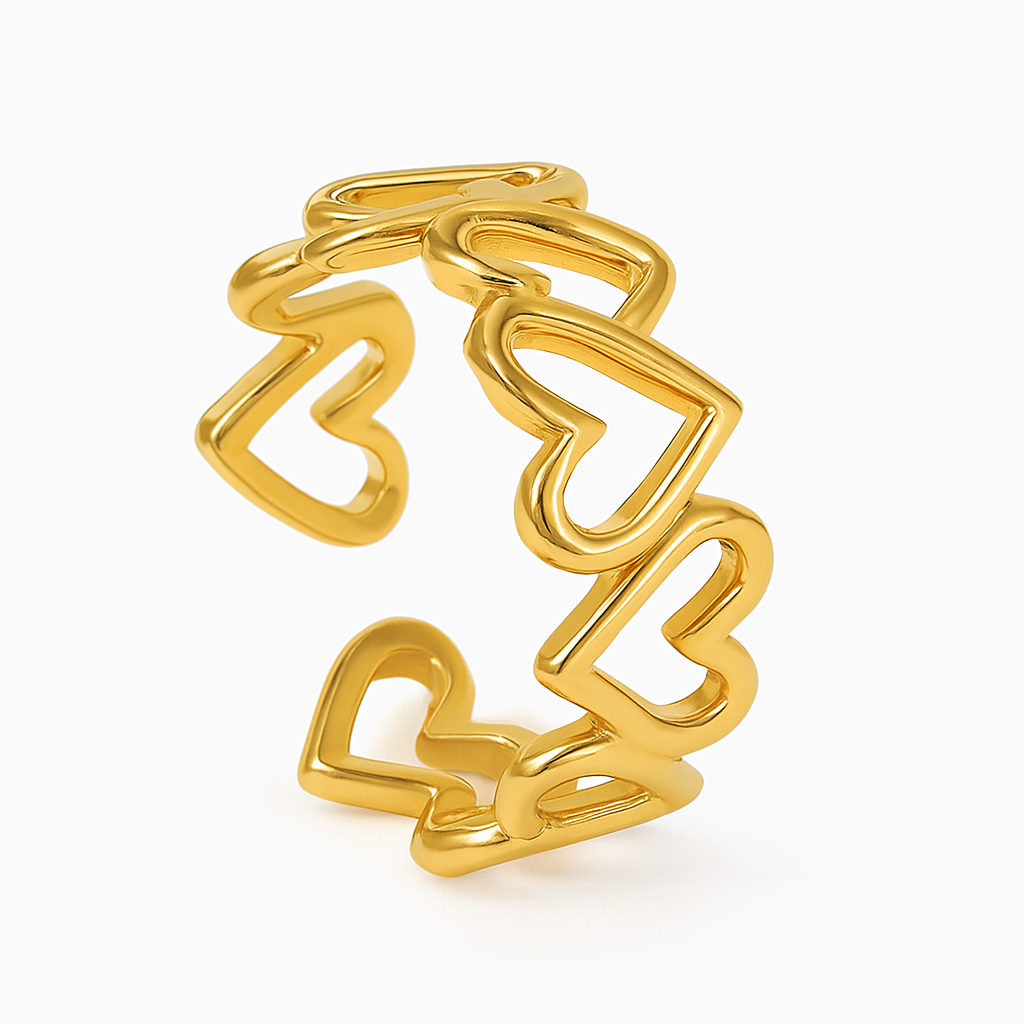 Anillo Abrazo de Corazones | Acero Inoxidable | Chapa Oro 18k
