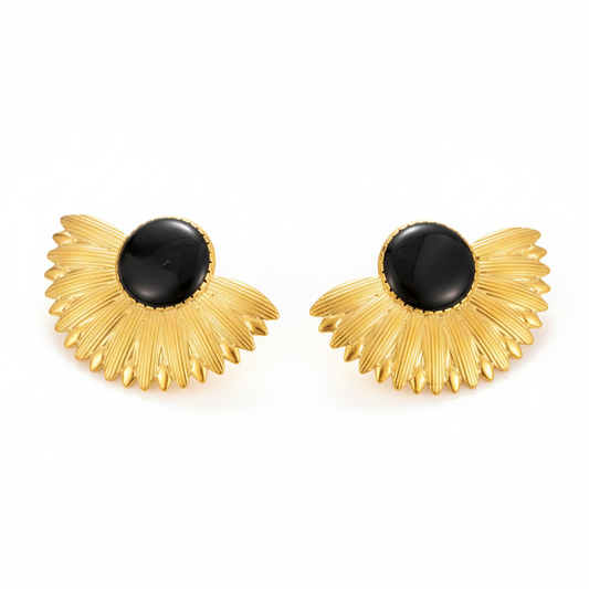 Aretes Abanico Dorado | Acero Inoxidable