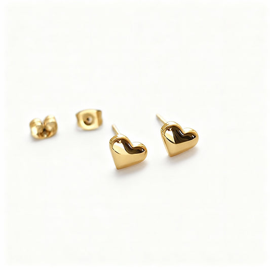 Aretes Corazón Dorado | Acero Inoxidable | Chapa Oro 14k