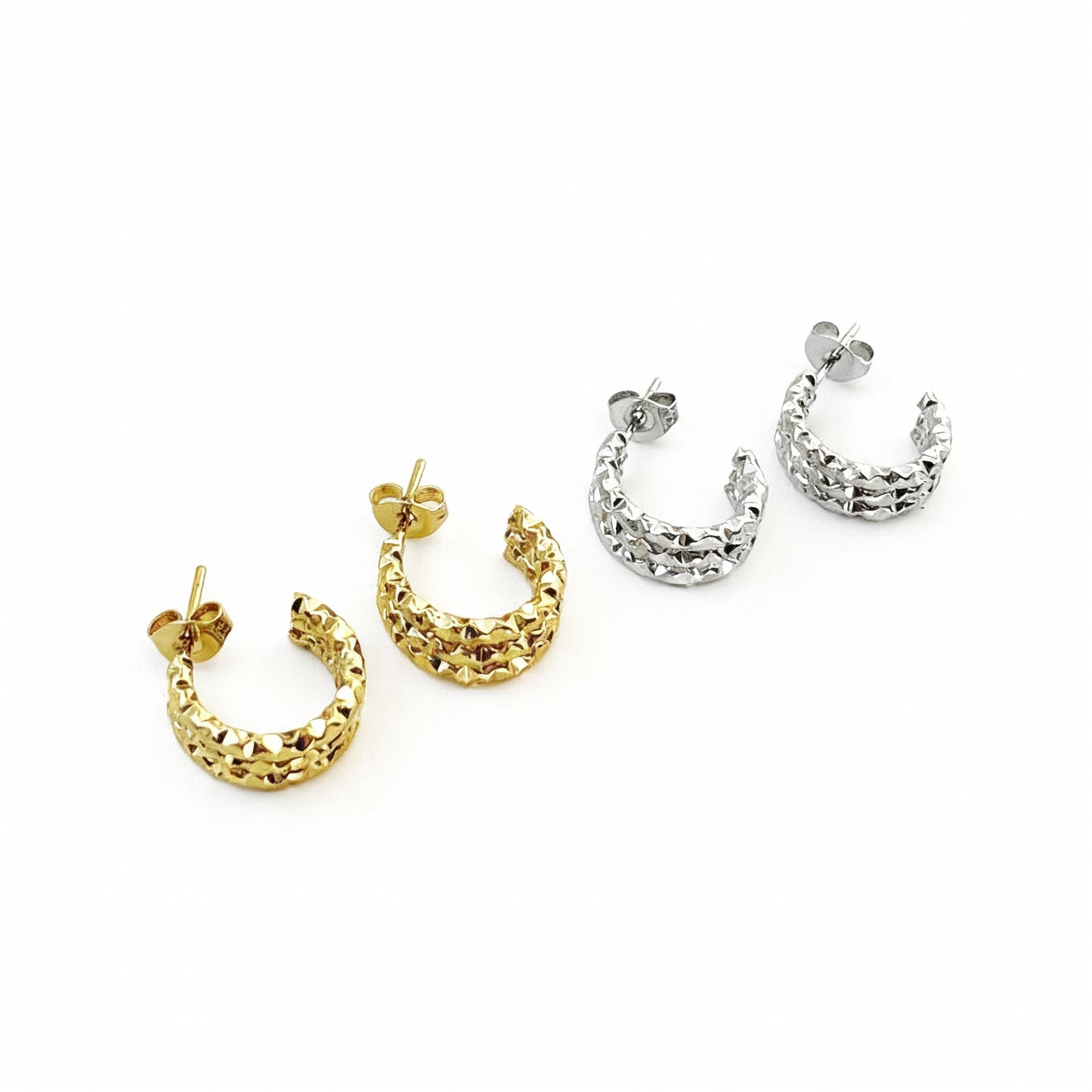 Aretes Croche Brillante | Acero Inoxidable | Chapa Oro 18k