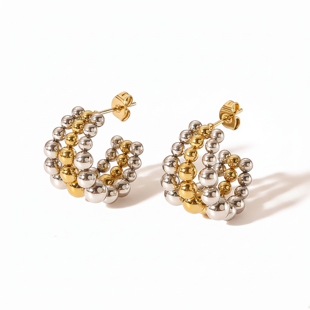 Aretes Esferas Bicolor | Acero Inoxidable