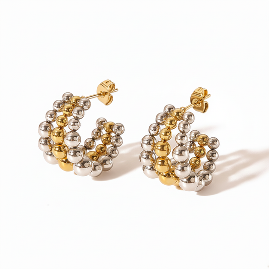 Aretes Esferas Bicolor | Acero Inoxidable