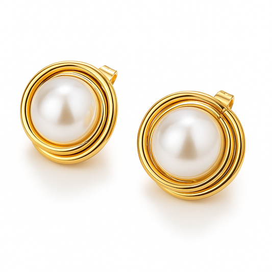Aretes Tesoro de Nacar | Chapa Oro 18k | Perla