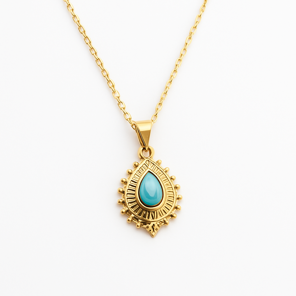 Collar Lagrima Turquesa | Chapa Oro 18k | Piedra Turquesa